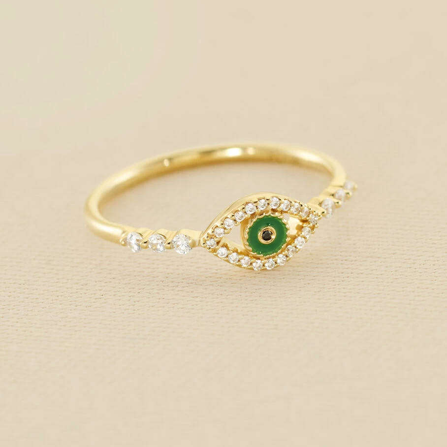 Bague Fine LUCKY EYE - Vert / Doré 3 Bague Fine LUCKY EYE - Vert / Doré