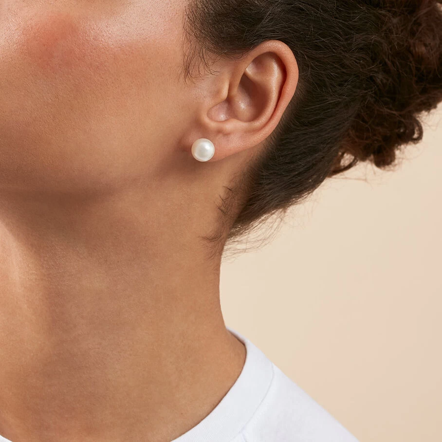 Boucles D'oreilles Puces PERL - Perle / Argenté 4 Boucles D'oreilles Puces PERL - Perle / Argenté – Image 2