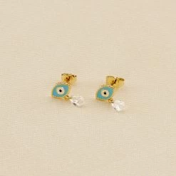 Boucles D'oreilles Puces CYCLADES - Turquoise / Doré