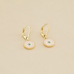 Boucles D'oreilles Pendantes CYCLADES - Rose Pâle/ Doré