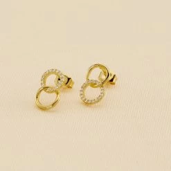 Boucles D'oreilles Puces RONDOU - Cristal / Doré