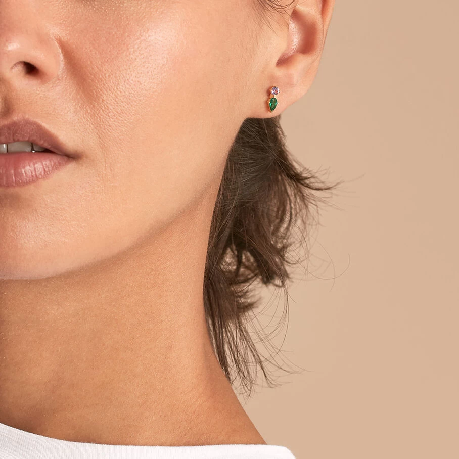 Boucles D'oreilles Puces ASTRE - Vert / Doré 4 Boucles D'oreilles Puces ASTRE - Vert / Doré – Image 2