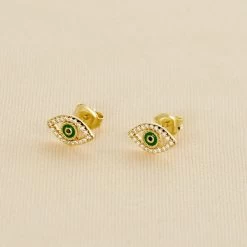 Boucles D'oreilles Puces LUCKY EYE - Vert / Doré