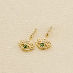 Boucles D'oreilles Pendantes LUCKY EYE - Vert / Doré