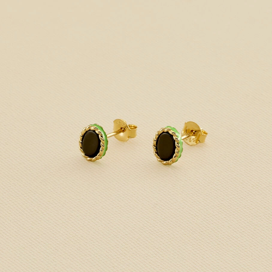 Boucles D'oreilles Puces ATMA - Onyx/ Vert 3 Boucles D'oreilles Puces ATMA - Onyx/ Vert