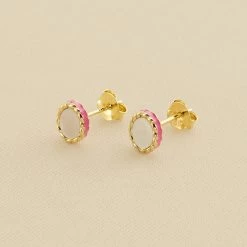 Boucles D'oreilles Puces ATMA - Nacre /rose