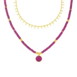 Collier Mi-long BAIA - Fuchsia / Doré