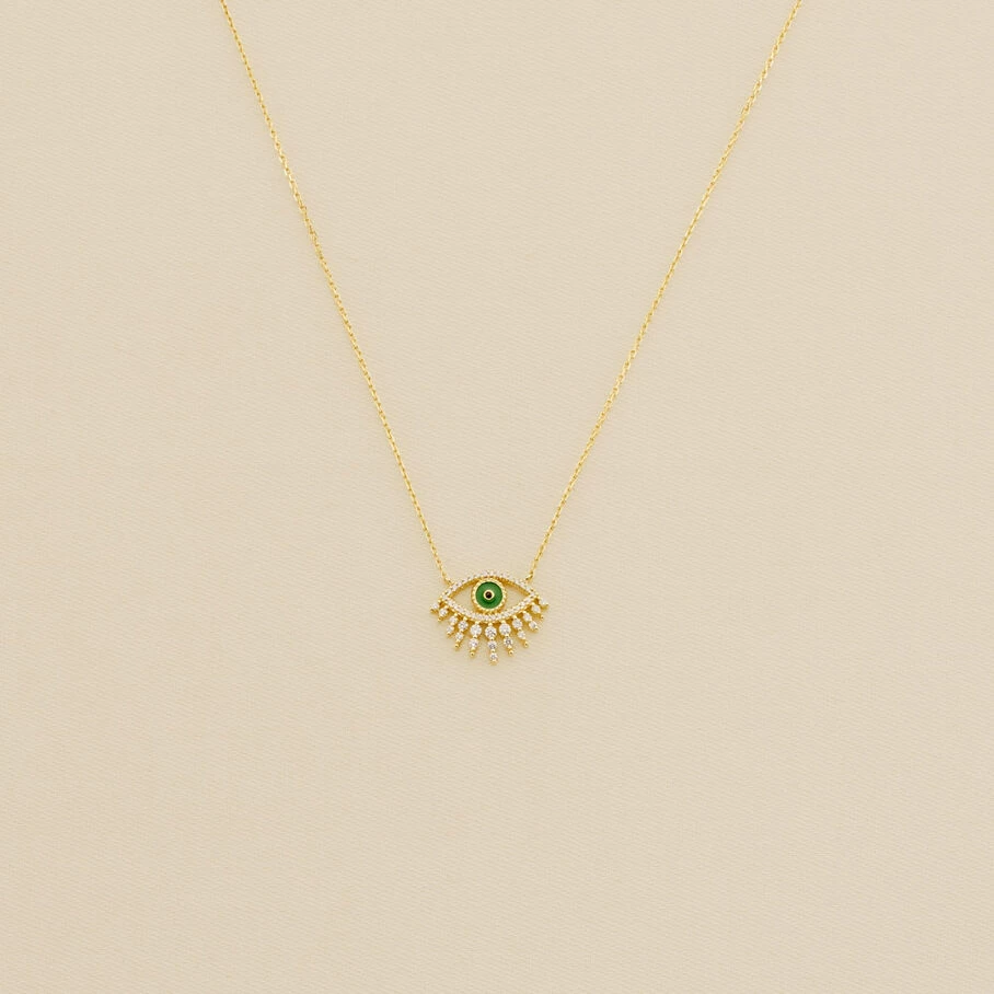 Collier Mi-long LUCKY EYE - Vert / Doré 3 Collier Mi-long LUCKY EYE - Vert / Doré
